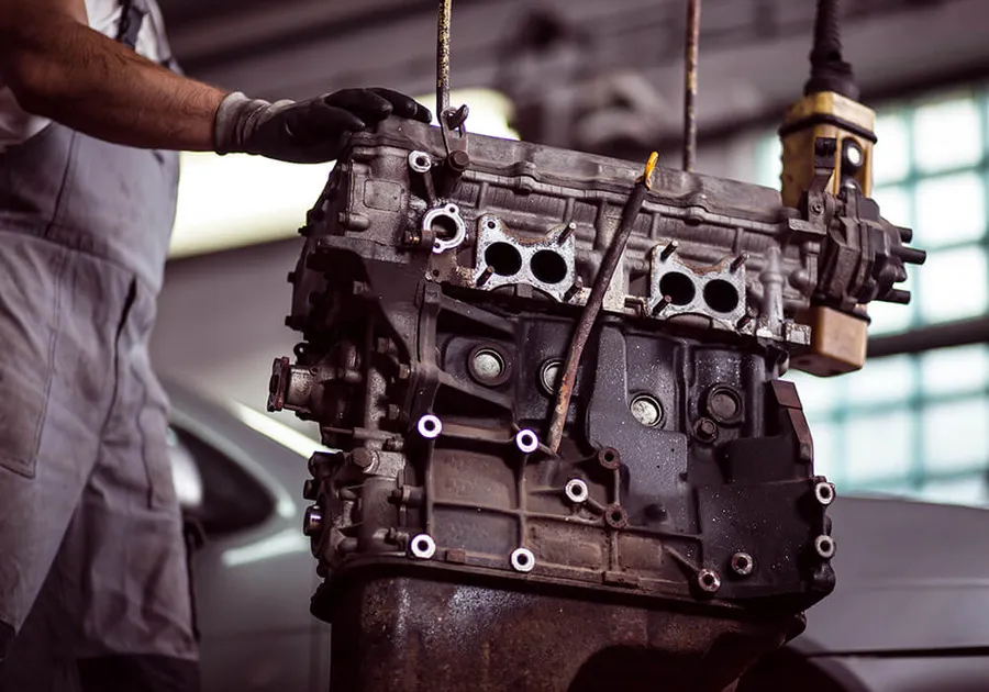 An open marine engine mid-service.