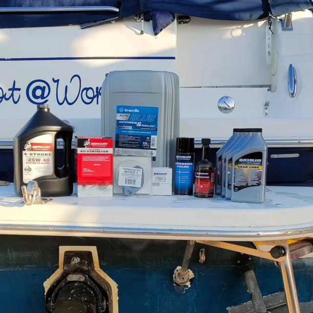 Mercruiser 5.0 MPI petrol engine during winterisation and service.